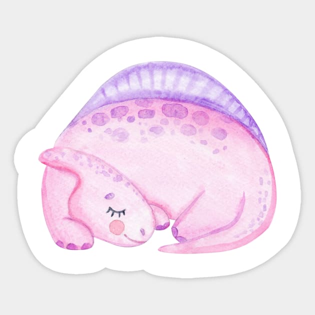 Pink dinosaur sleeping Sticker by DreamLoudArt